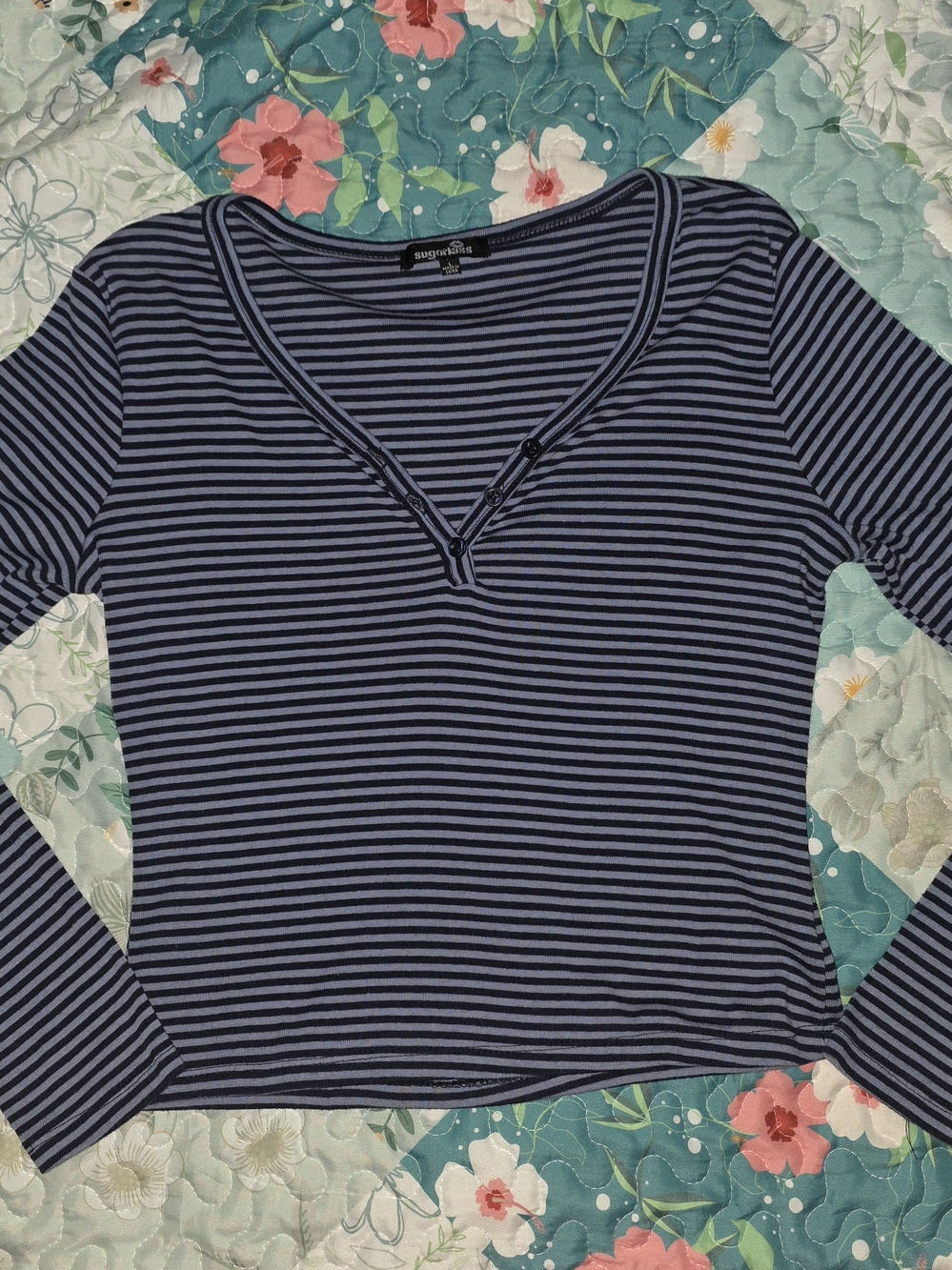 Women's Striped Long Sleeve Top in Blue & Black